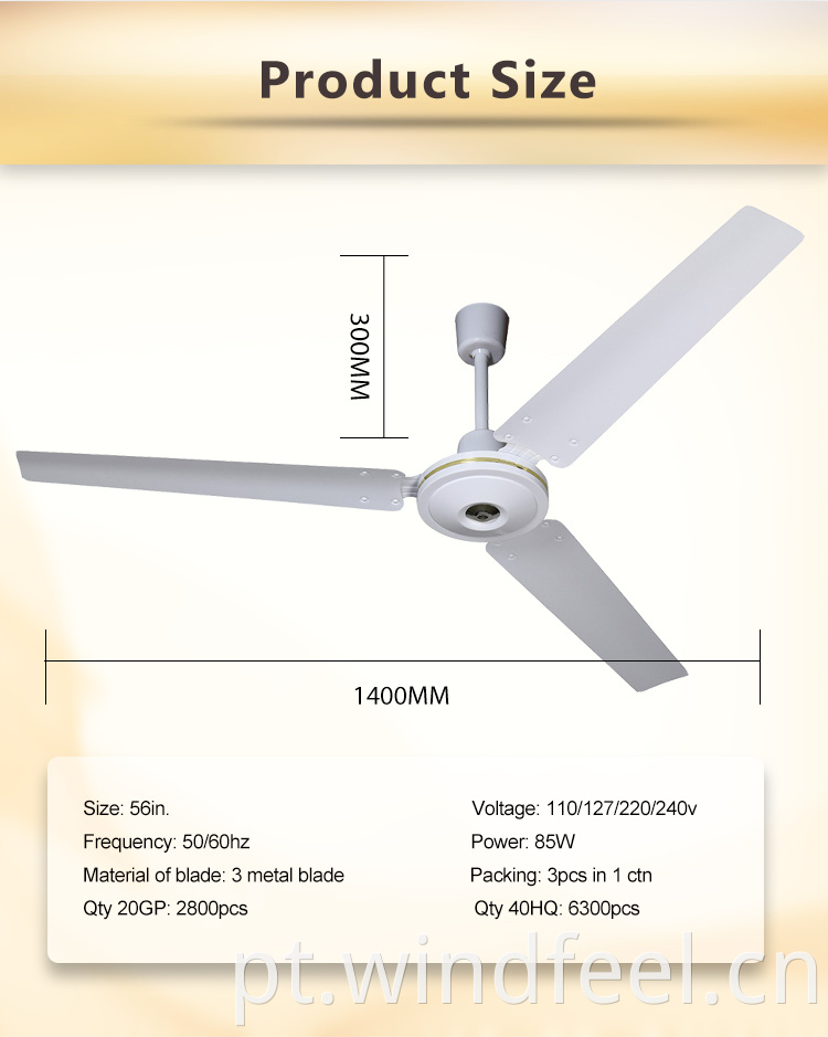 Ventilador de teto de 56 polegadas Ventilador elétrico de 48 polegadas com motor 100% cobre e alumínio puro para eletrodomésticos.